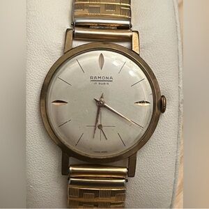 Ramona 17 Rubis Men's Watch RARE Vintage Mechanical Gold Filled Stretch Bracelet